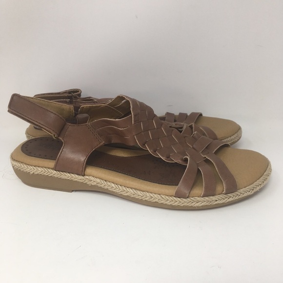 SoftSpots Sandals Braided Brown Leather Straps Open Toe Jute 9.5 - Picture 4 of 9